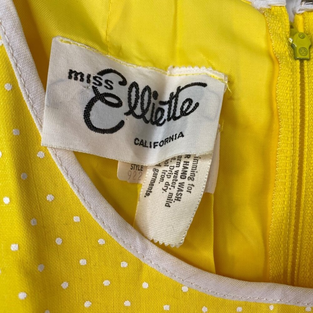 Vintage Miss Elliette Dress Sleeveless Maxi Micro Polka Dot Ruffle Hem Yellow 8 - Picture 3 of 16